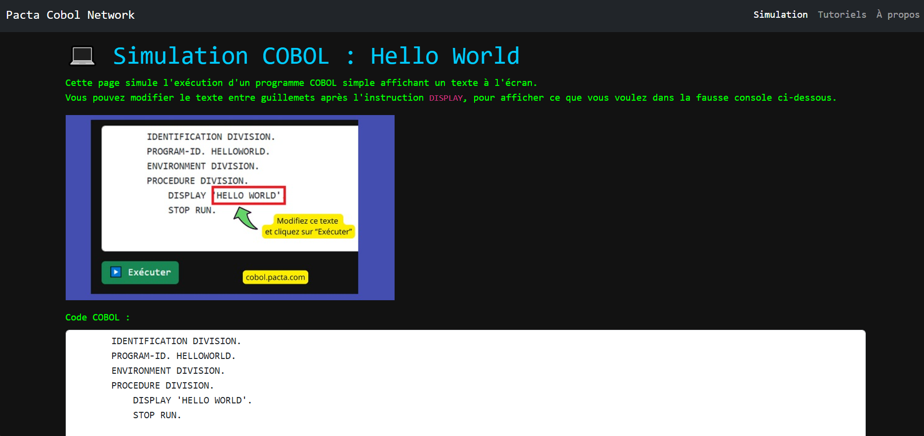 Une simulation de programme Hello World